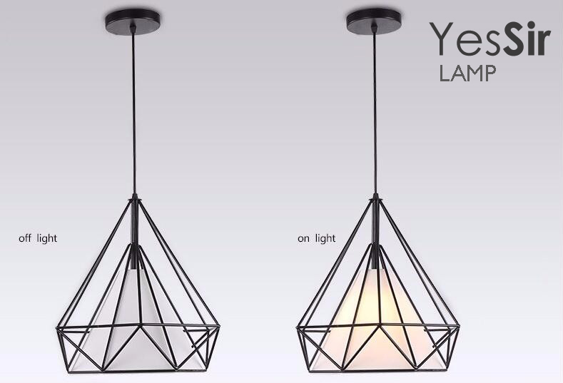 โคมไฟห้อยเพดานเหล็กดัด อเมริกัน โมเดิร์น ทรงเพชร สีดำ