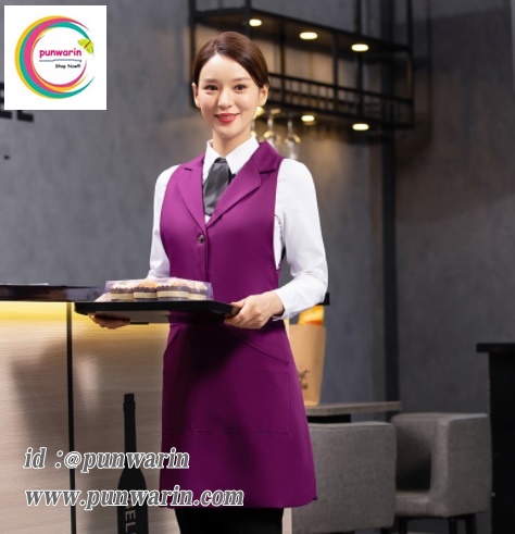 เสื้อกั๊กบริกรพนักงานเสริฟห้องอาหารภัตตาคารตัวยาว N6403001 แดง ดำ ม่วง ขนาดเดียว