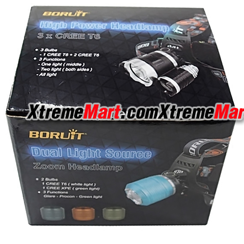 ชุดเซตไฟฉายคาดหัว 3 หลอด Boruit CREE Headlamp Headlight 18650 x 2