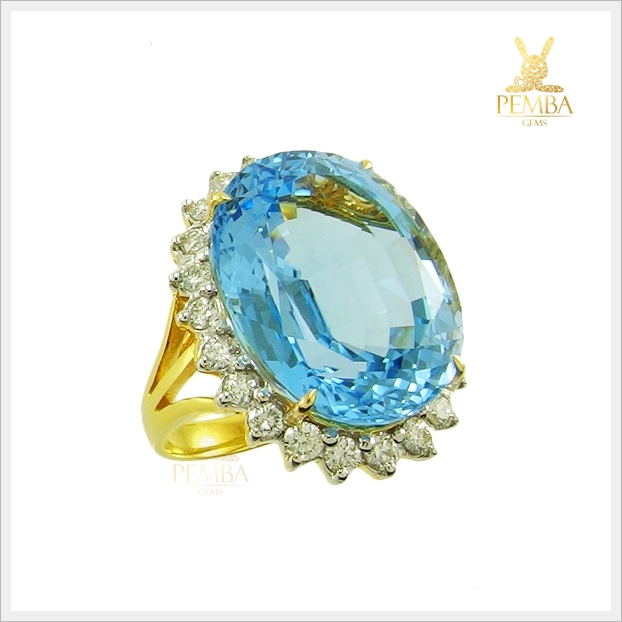 แหวนสวิสบลูโทแพซแท้ ทองแท้ เพชรแท้(สามารถสั่งทำได้ค่ะ)