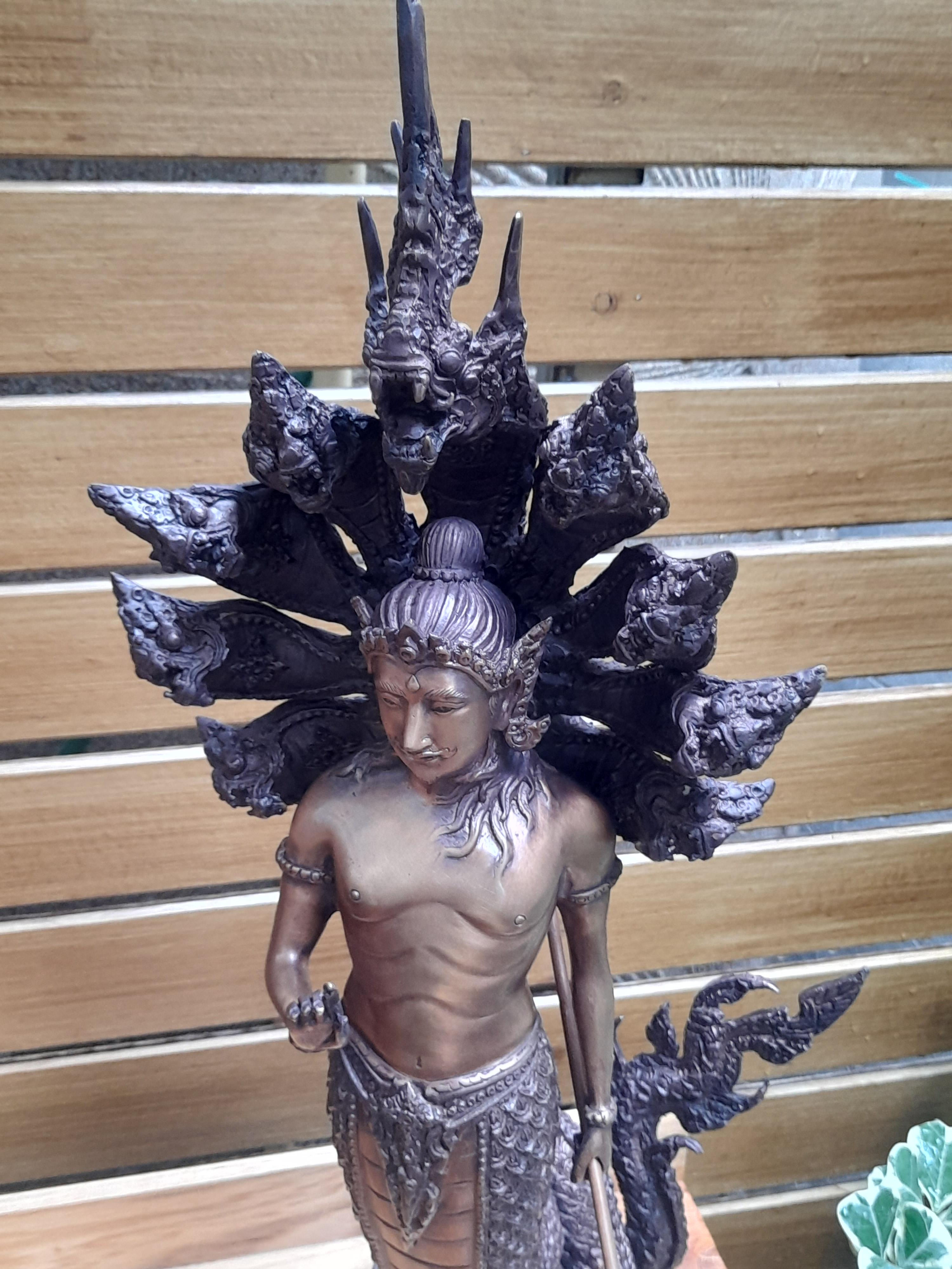 รูปหล่อ พญานาคราช ปาง ประทานพร มนุษย์ ครึ่งพญานาค นาคปรก 9หัว เศียร เนื้อทองเหลือง สีสัมฤทธิ์ (สูง22นิ้ว) (งานพรีออเดอร์สั่งทำ 2เดือน)