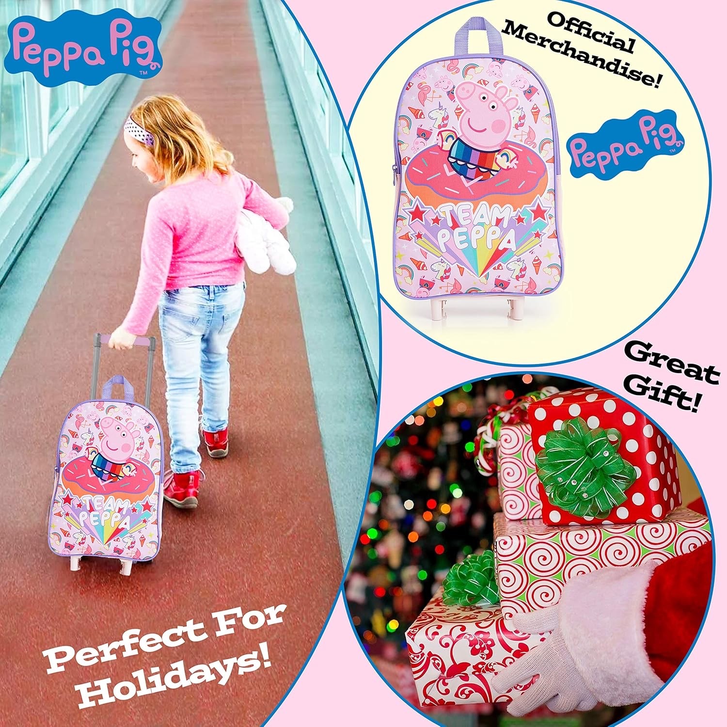 กระเป๋าล้อลากสำหรับเด็กเล็ก Peppa Pig "Team Peppa" Kids Pull Along Wheeled Trolley