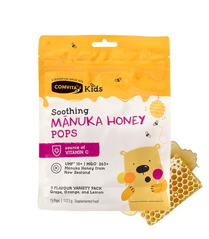 อมยิ้มบรรเทาอาการไอระคายคอสำหรับเด็ก COMVITA Kids Soothing Manuka Honey Pops