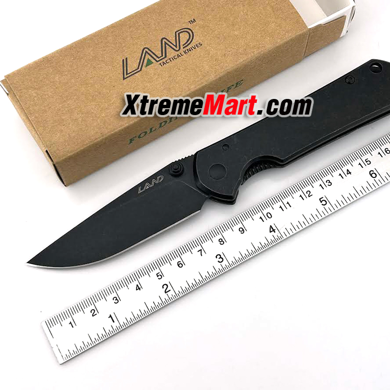 มีดพับ Land รุ่น 811 สีดำ ของแท้ 100% ใบมีดสแตนเลส ระบบ Frame Lock Stainless Steel Folding Knife (ใบดำ ด้ามดำ)