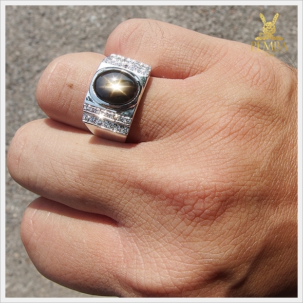 แหวน BlackStar Sapphire ขาสวยคมชัด เงินแท้925 ชุบทองคำขาว แหวนพลอยแท้