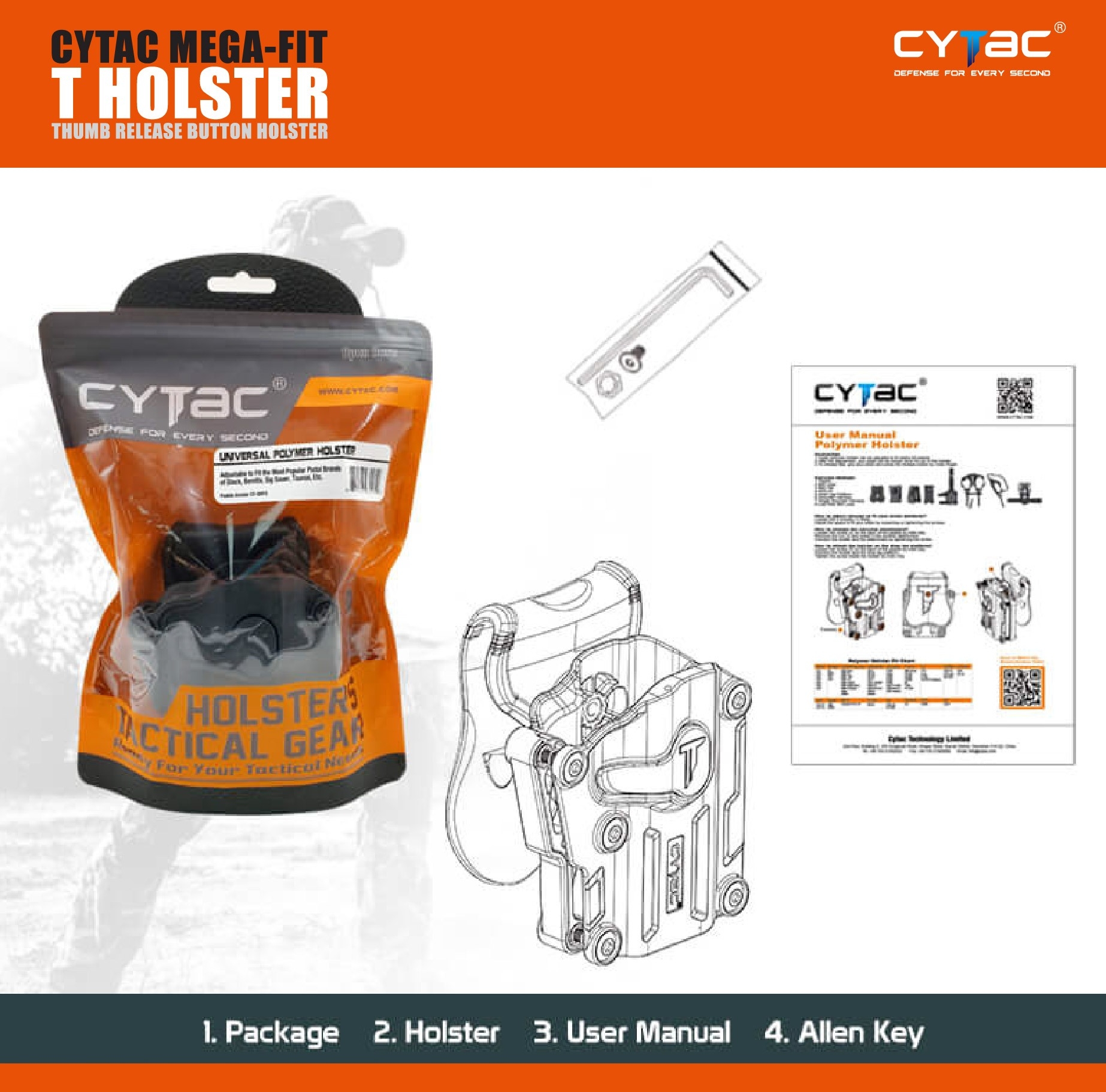 CYTAC thailand ซองพกนอกปลดล็อคนิ้วโป้ง Cytac Mega-Fit T Holster (Thumb release button holster)