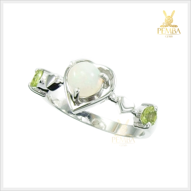 แหวนโอปอลขาว เงินแท้925 ชุบทองคำขาว แหวนพลอยแท้