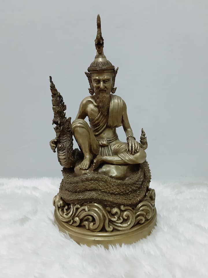 รูปหล่อ ปู่ฤาษีปู่ภุชงค์นาคราช เนื้อทองเหลือง (ขนาด สูง14นิ้ว ฐานกว้าง7.5นิ้ว)