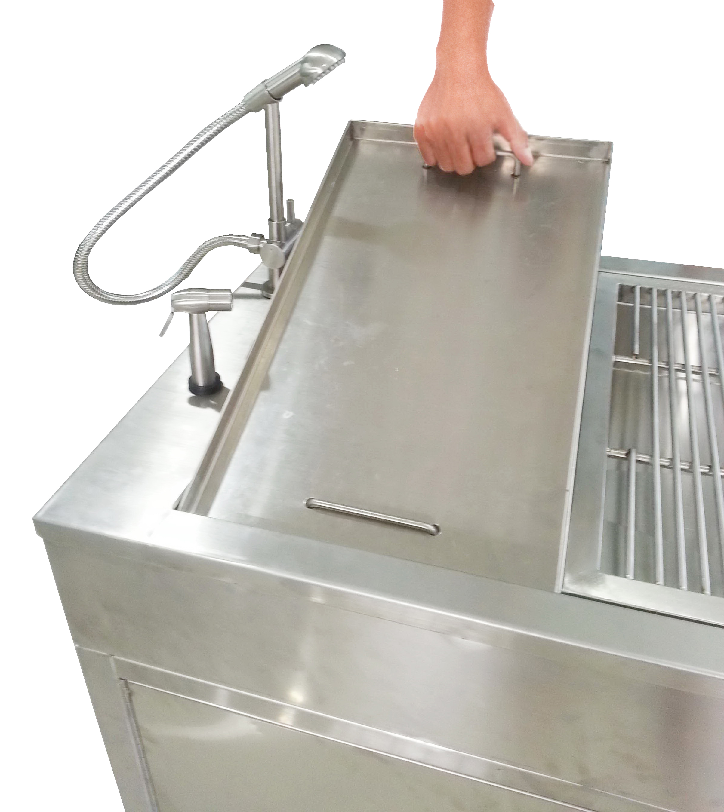 โต๊ะผ่าตัดสแตนเลส พร้อมซิงค์น้ำและตู้มีลิ้นชัก