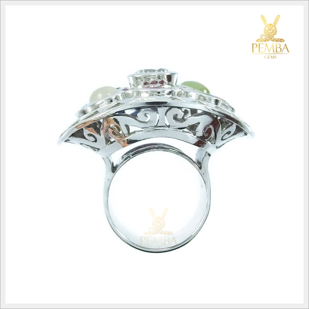 แหวนนพเก้า ตามตำรา เงินแท้925 ชุบทองคำขาว ไซส์ใหญ่พิเศษ