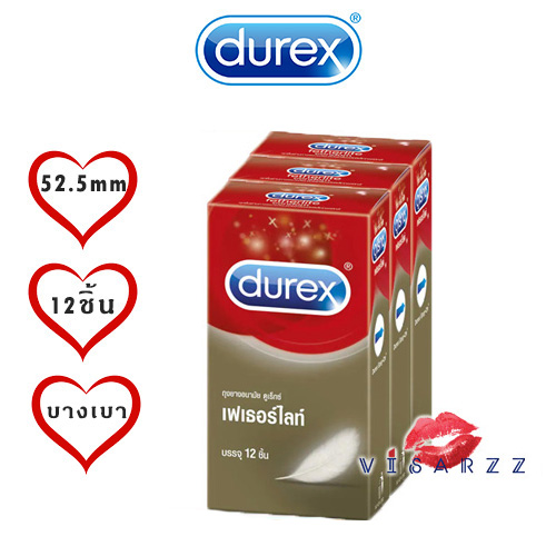 Durex Fetherlite 3 กล่อง x 12 ชิ้น ขนาด 52.5 มม. ถุงยางอนามัย ดูเร็กซ์ เฟเธอร์ไลท์ ผิวเรียบ ผนังไม่ขนาน มีกระเปาะ ทุกชิ้นมีสารหล่อลื่น ถุงยางอนามัยโปร่งแสง ไม่เจือสี ผลิตจากน้ำยางธรรมชาติ