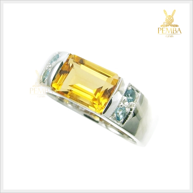 แหวนซิทรินแท้ สี่เหลี่ยม สวยเก๋ ดูมีสไตล์ เงินแท้925 แหวนพลอยแท้