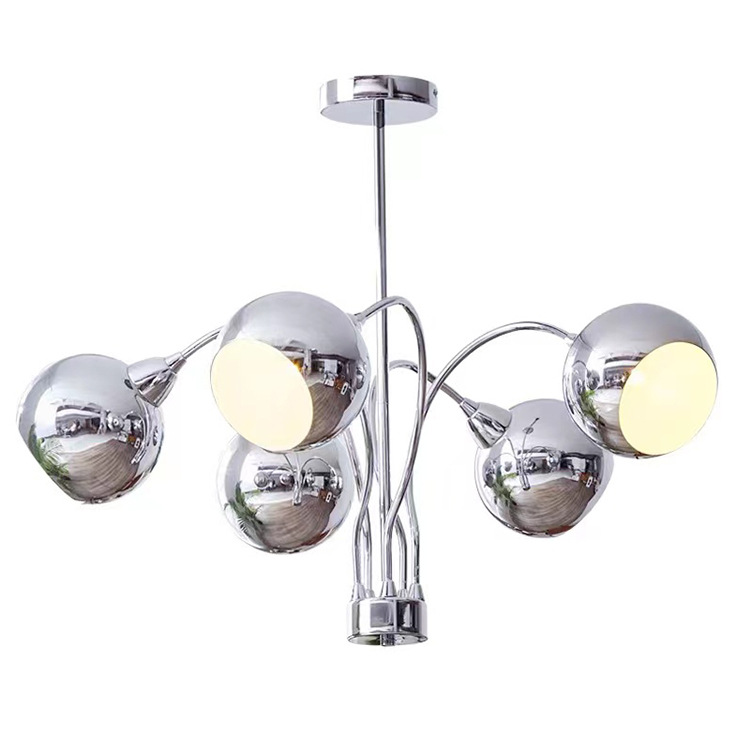 โคมไฟแขวนเพดานสีเงิน Chrome โป๊ะโคมทรงกลมเปิดปาก [HS5232]