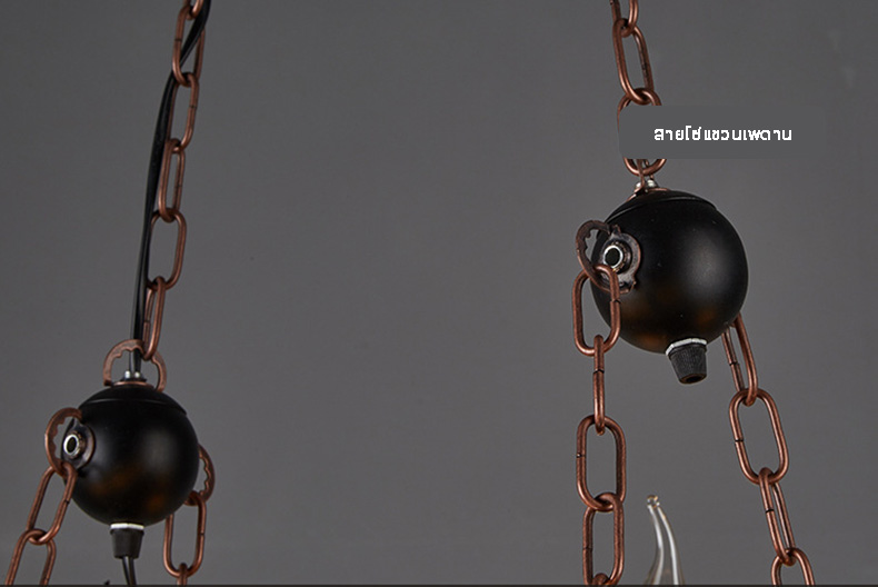 โคมไฟแขวนเพดานไม้หมอนสไตล์ Rustic ตกแต่งแท่งเทียนแก้วขาวขุ่น 8 ดวง พร้อมสายโซ่ห้อย [RTW21]