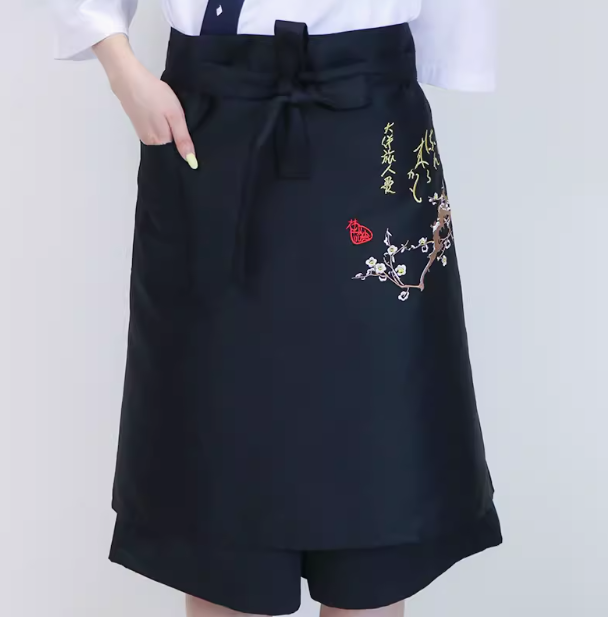 ผ้ากันเปื้อนร้านซูชิญี่ปุ่นเกาหลี สีดำหลากหลายลาย UK6708001 สีภาพ ขนาดเดียว