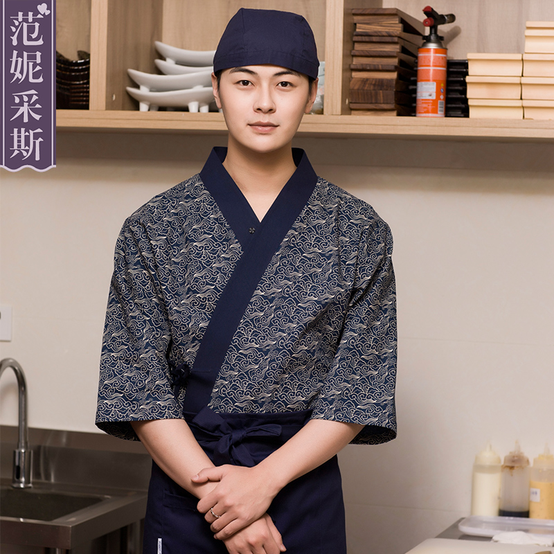 ชุดซูชิกิโมโนสไตร์ญี่ปุ่นเสริฟ สำหรับห้องอาหารญี่ปุ่นเกาหลีจีน เสื้อเชฟ พ่อครัว บริกร G6209001 สีภาพ M L XL