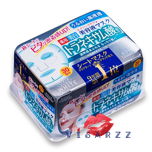 Kose Cosmeport Clear Turn Essence Mask (Tranexamic Acid) 30 แผ่น กล่องสีเทา สารสกัดเฉพาะจากญี่ปุ่น
