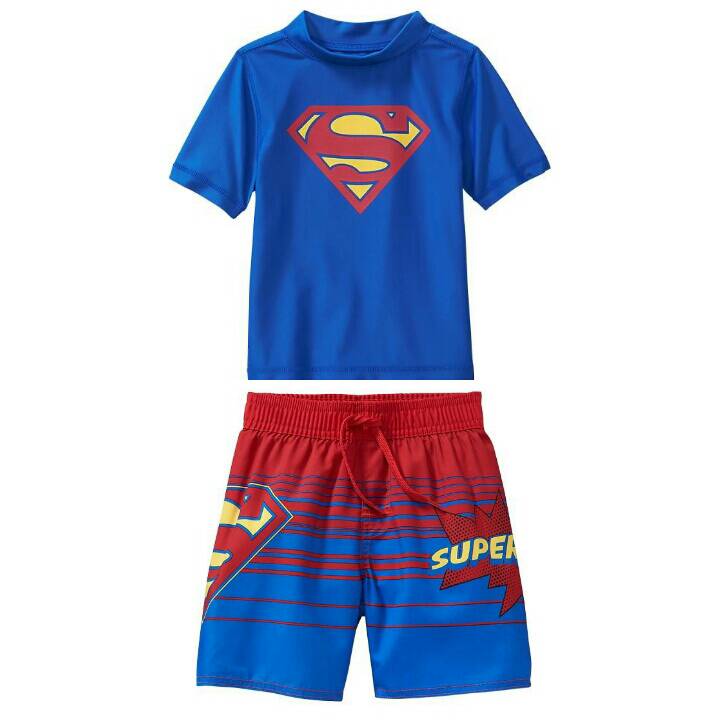 เสื้อว่ายน้ำเด็กและกางเกงขาสั้น Old Navy DC Comics Superman Rashguards & Swim Trunkไซส์ 3T และ 4T