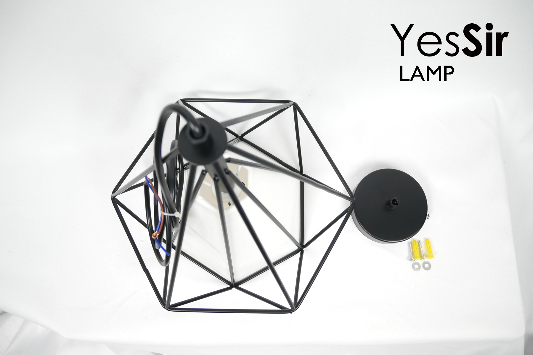 โคมไฟห้อยเพดานเหล็กดัด อเมริกัน โมเดิร์น ทรงเพชร สีดำ