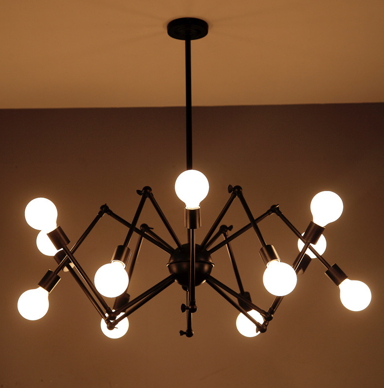 โคมไฟระย้าเหล็กทรงแมงมุม 12 ขา สีดำ สไตล์ Loft American
