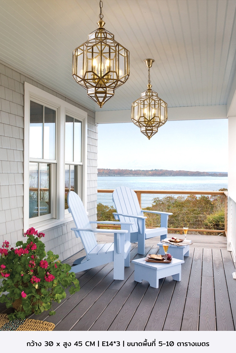 โคมไฟระย้าทรงเรขาคณิตผสมผสานโครงโลหะสีทองตกแต่งด้วยกระจกใสสไตล์คลาสสิก [AP-1124]