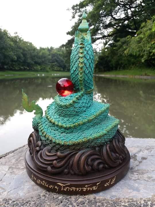 รูปหล่อ พญานาค พญาอนันตนาคราช เนื้อโลหะทองเหลือง ลงสี (สูง10.9 ฐานกว้าง7.5 นน.2.5กก)