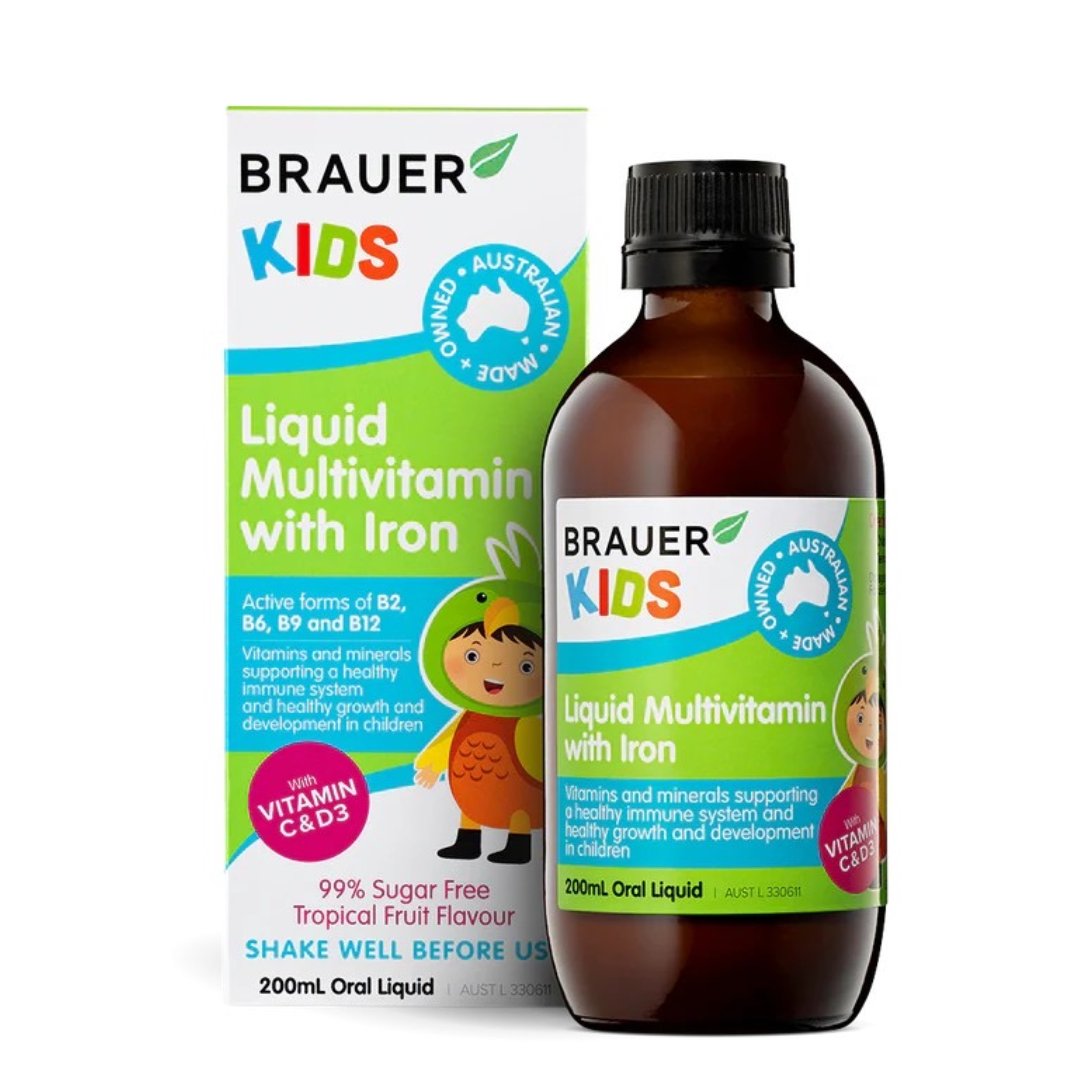 วิตามินรวมผสมธาตุเหล็กสำหรับเด็ก BRAUER Kids Liquid Multivitamin with Iron