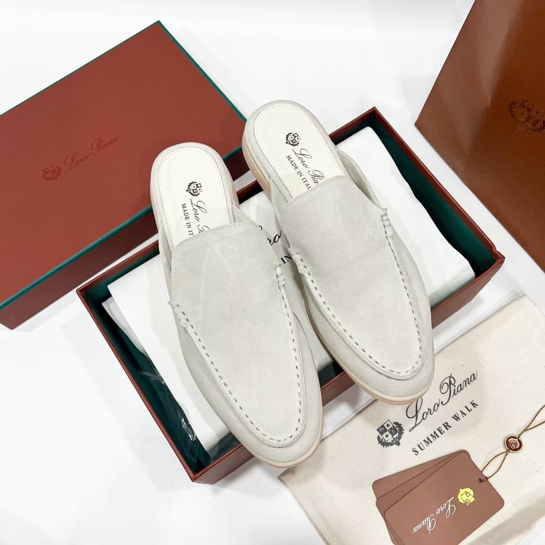รองเท้า Loro Men's Suede Mule Loafers หนังกลับ สีขาว