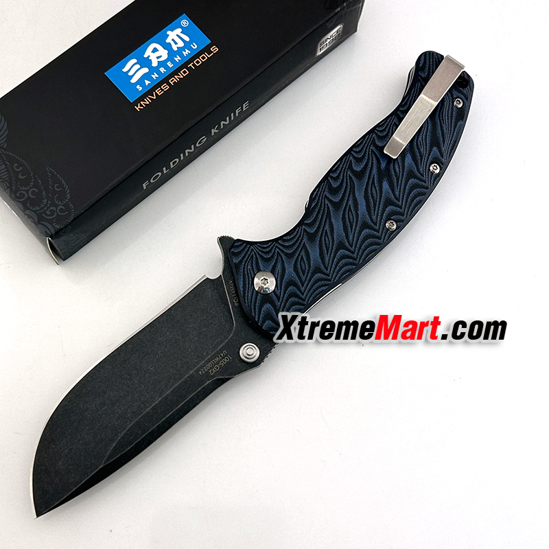 มีดพับ SANRENMU 1005 SRM-1005-GX2 ใบมีดสแตนเลส 9cr14mov ด้ามG10สีดำ จุดหมุนระบบตลับลูกปืน(Ball Bearing) เปิด-ปิด ลื่นมาก