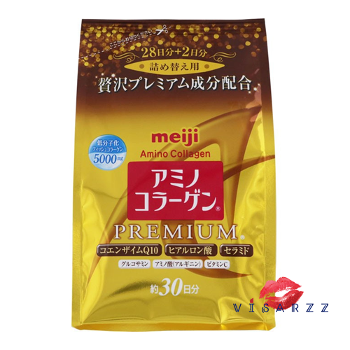 (ซองมีรอยขาด) Meiji Amino Collagen Premium 5000mg รุ่นพรีเมียม เพิ่ม เซรามิโดะ + Hyaloronich + Q10 + Vitamin C