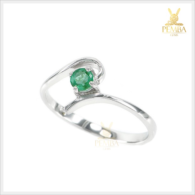 แหวนมรกตแท้ เม็ดเดี่ยว เงินแท้925 ชุบทองคำขาว แหวนพลอยแท้