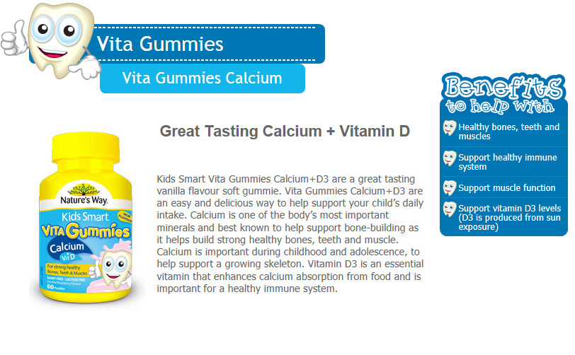 แคลเซียมชนิดกัมมี่เคี้ยวหนึบสำหรับเด็ก Nature's Way Kids Smart Vita Gummies (Calcium + Vit D)