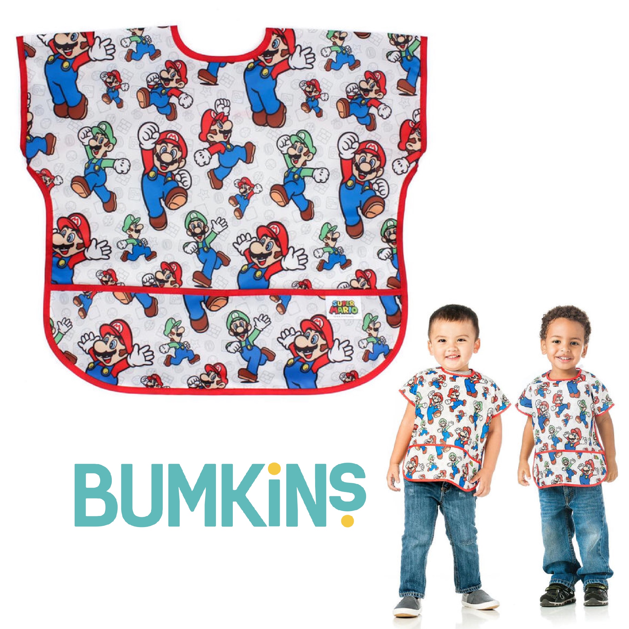 ผ้ากันเปื้อนปลอดสารพิษสำหรับเด็ก BUMKINS Nintendo Junior Bib (Super Mario & Luigi)