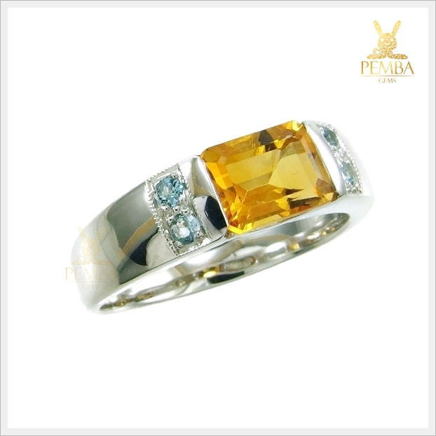 แหวนซิทรินแท้ เงินแท้925 ชุบทองคำขาว ท่านชายใส่เท่อย่างมีสไตล์