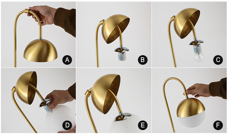 โคมไฟติดผนังเหล็กสีทองทรงโค้งตัว U โป๊ะโคมทรงกลมทูโทนสีขาวทอง 15cm [DJJ-D6005]