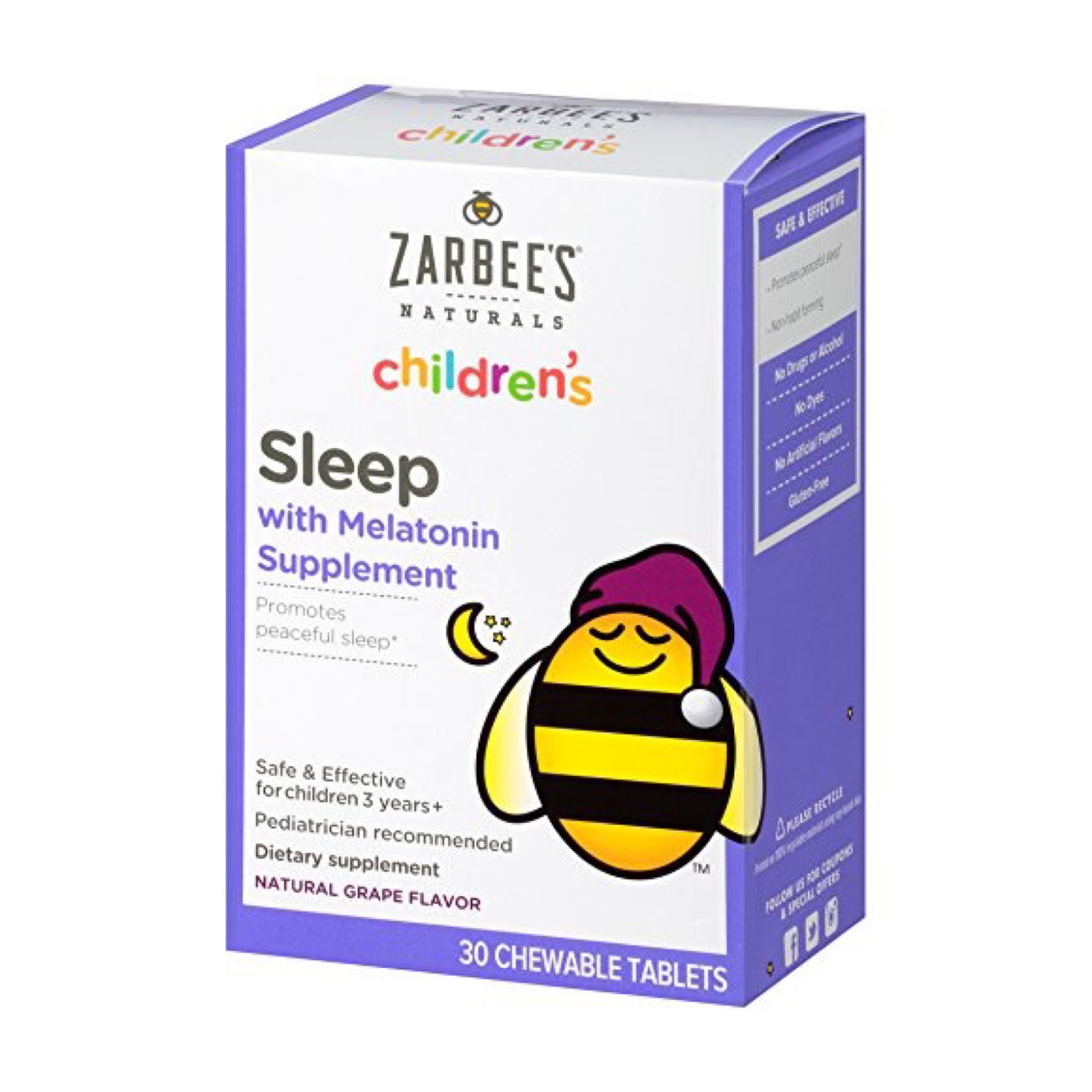 วิตามินเสริมการนอนหลับสำหรับเด็ก Zarbee's Naturals Children's Sleep with Melatonin Supplement (30 Chewable Tablets)