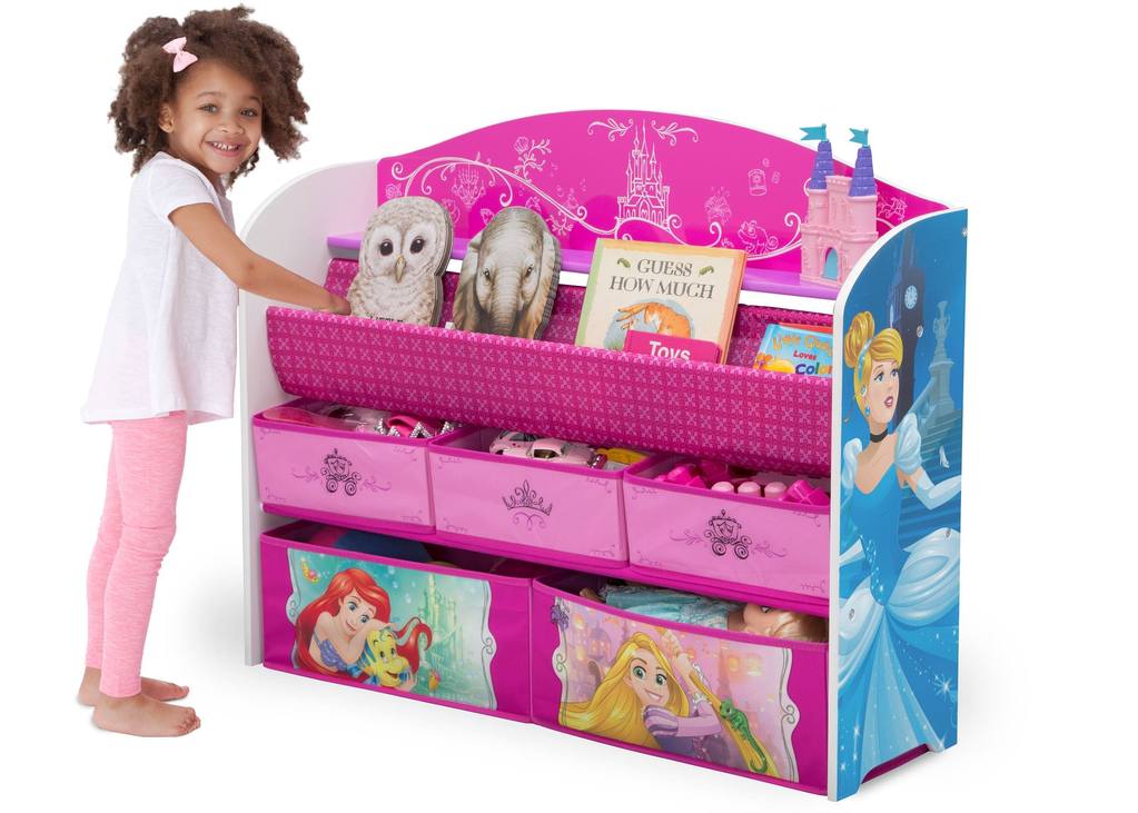 ชั้นวางหนังสือพร้อมกล่องเก็บของเล่นสำหรับลูกน้อย Delta Children Deluxe Book & Toy Organizer (Disney Princess)
