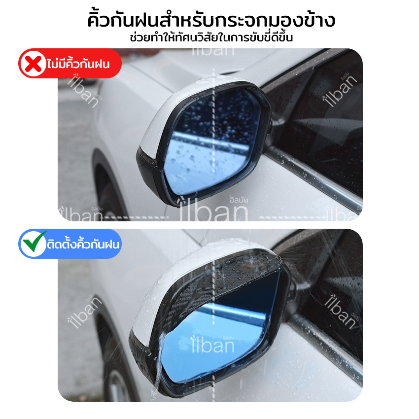 ilban คิ้วกันฝน กระจกมองข้าง 1คู่ แผ่นกันฝน ลายเคฟล่า กันน้ำ กันแดด สาดกระจกมองข้าง มีกาวในตัว ติดตั้งง่าย Car Mirror Rain Shield 7RR9Q