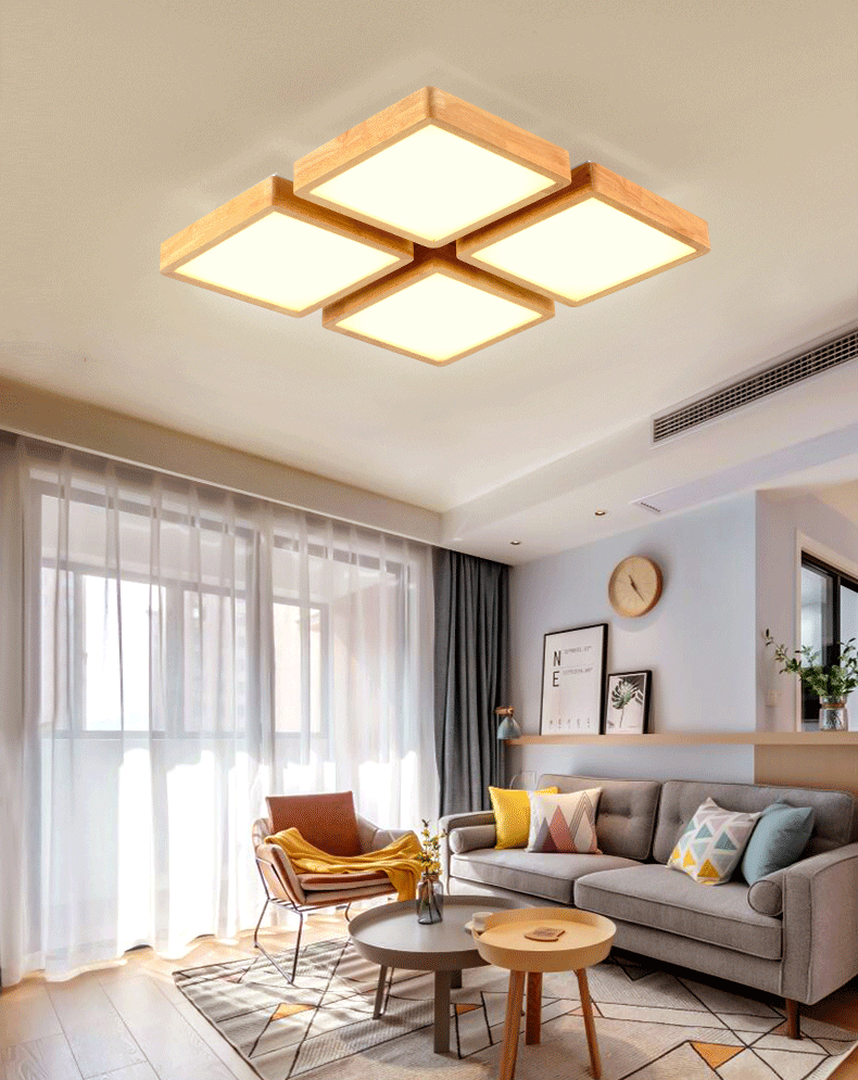 โคมไฟติดเพดานไม้ทรงสี่เหลี่ยมจตุรัส 4 ช่อง สไตล์ Minimalist [2142]
