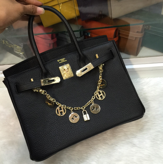 กระเป่า hm birkin togo leather 30 cm สีดำข้างในสีชมพู