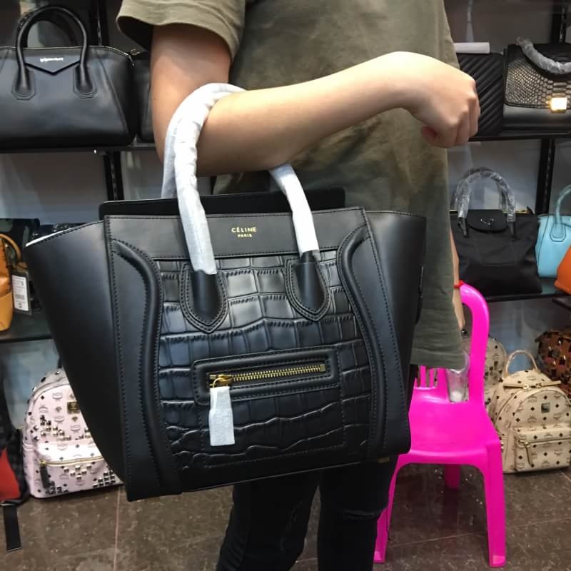 กระเป่า celi mini luggage tote bag 12 นิ้ว สีดำลายหนังจระเข้
