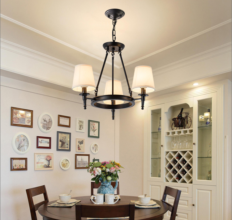 โคมไฟระย้าเหล็กทรงกลมโป๊ะผ้าทรงดอกเห็ดสไตล์อเมริกันโมเดิร์น [6050]