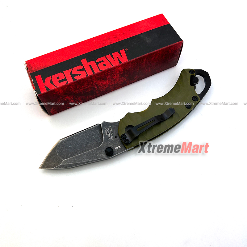 มีดพับ Kershaw 8750TOLBW Tanto Liner Lock Knife (สีเขียว) พร้อมคลิปหนีบกระเป๋าเท่ๆ