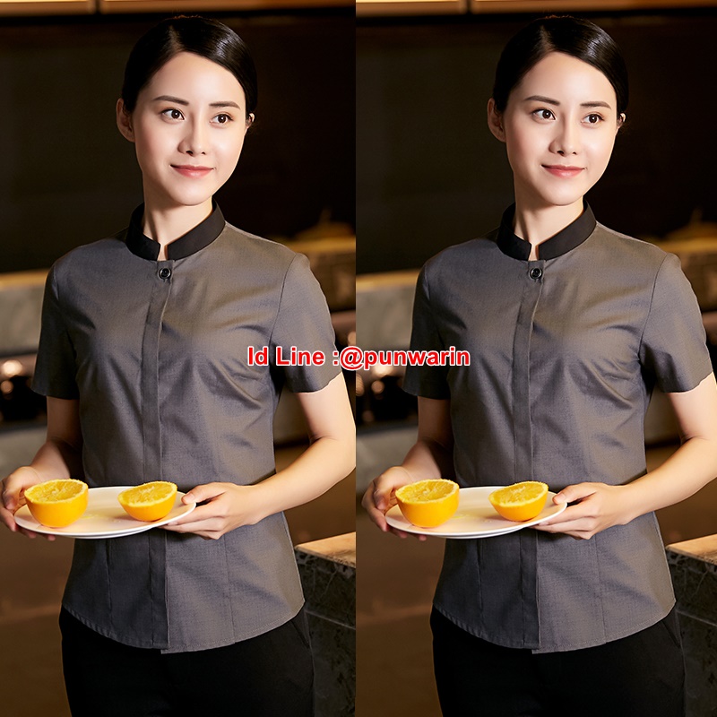 เสื้อพนักงานต้อนรับ เสื้อพนักงานเสริฟ เสื้อพนักงานโรงแรม เสื้อพนักงานร้านอาหาร เสื้อพนักงานร้านกาแฟ F6307002 เทา S-4XL