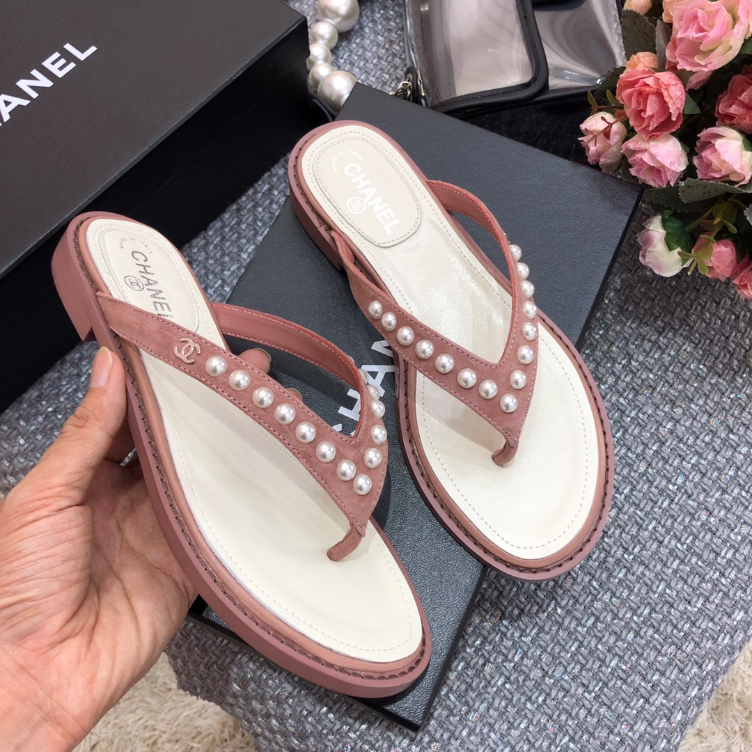 รองเท้าแตะ cn sandal แบบหูหนีบประดับมุก ไซส์ 34-40