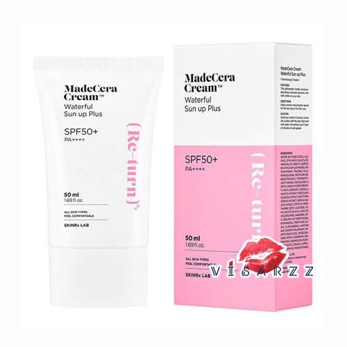 Skinrx Lab MadeCera Cream Waterful Sun Up Plus SPF50+ PA++++ 50mL ครีมกันแดดเนื้อบางเบา ที่ช่วยปกป้องผิวหน้าจากแสงแดดด้วย SPF50+ PA+++ ที่ช่วยปกป้องผิวจากแสงแดด พร้อมมอบความชุ่มชื้นให้แก่ผิว เนื้อบางเบา เกลี่ยง่าย ซึมซาบเข้าสู่ผิวได้อย่างรวดเร็ว โดยไม่เหน