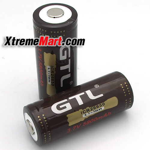 แบตเตอรี่ GTL 26650 Rechargeable 3.7V 5800mAh Lithium Battery ไม่มีวงจรป้องกัน