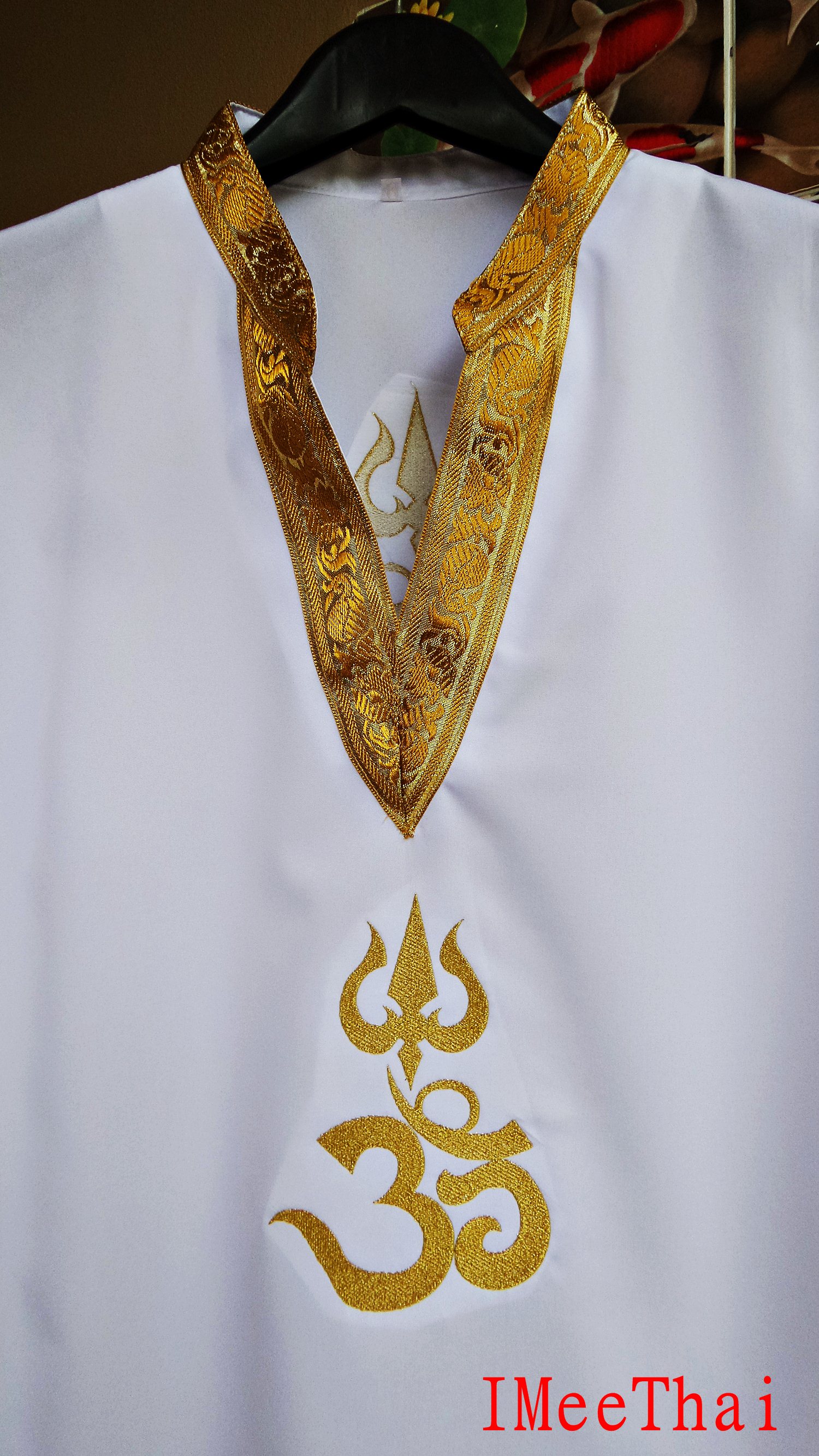เสื้อขาว โอมตรีศูล พระพิฆเนศ พระศิวะ แบบขลิบแทบทอง