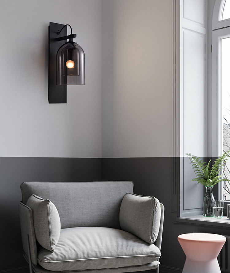 โคมไฟติดผนังภายในโป๊ะแก้วทรงกระบอก 2 ชั้น สไตล์ Nordic [BD-20041001]