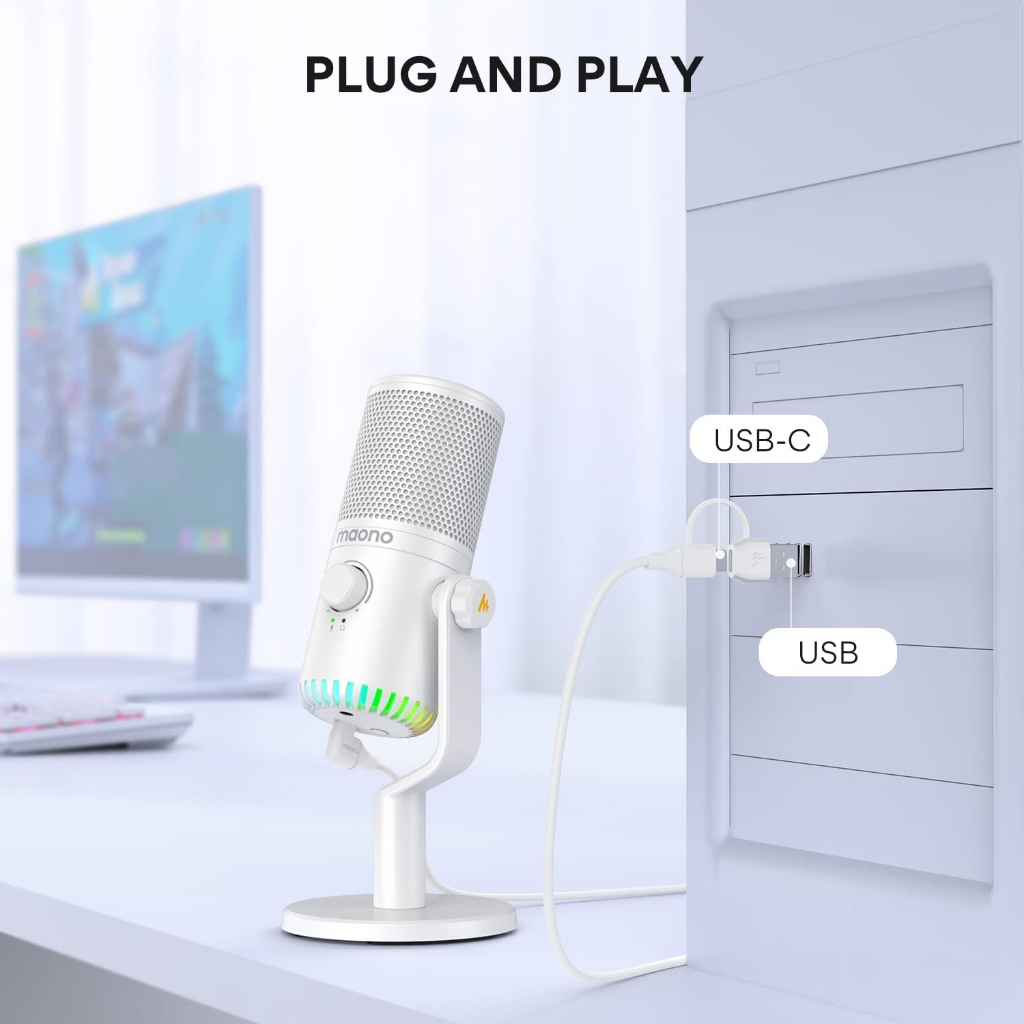 ส่งฟรี MAONO DM30 RGB White USB Condenser Microphone สําหรับ PC คอมพิวเตอร์ โทรศัพท์มือถือ เล่นเกม บันทึก ถ่ายทอดสด